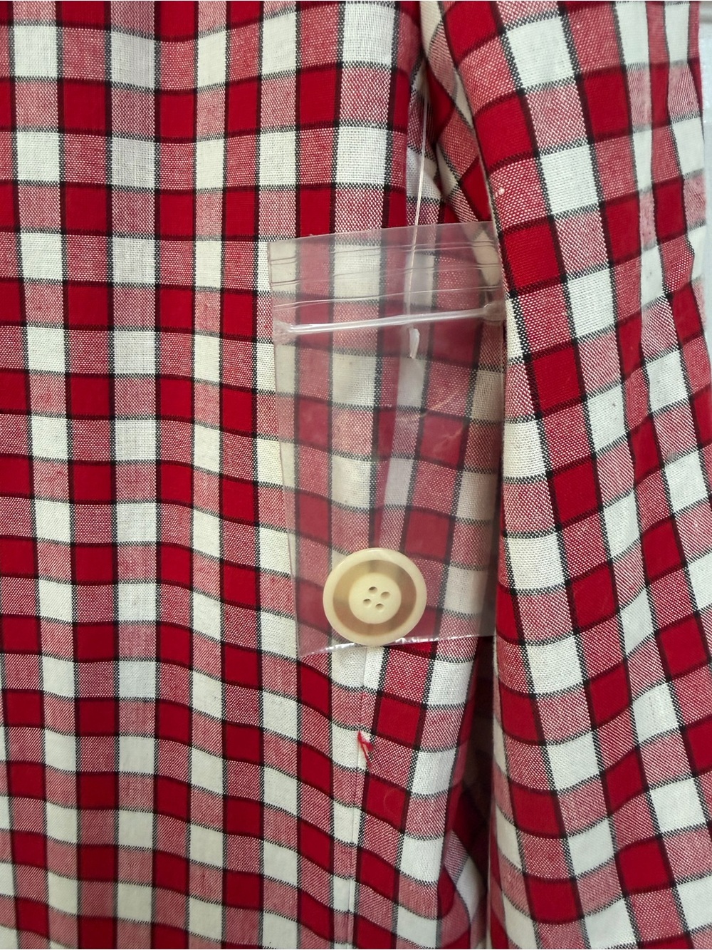 Red & White Plaid Gingham Blazer 100% Cotton Jacket Women's Size XL NOS - Picture 12 of 15